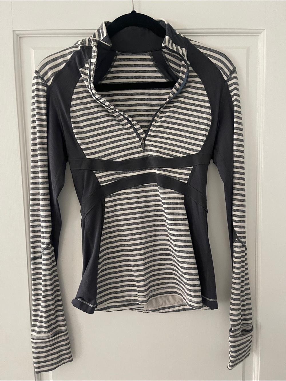 Lululemon Striped Half-Zip Long Sleeve Athletic Top - Gray/White